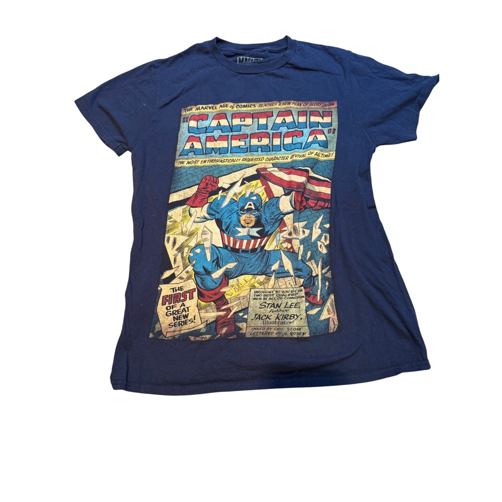 Marvel Captain‎ America Comic Cover Graphic T Shirt Men Size M Navy Blue